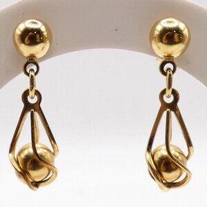 14K Posts; Yellow Gold Filled/Plated; Spiral Cage Bead Dangle Stud Earrings